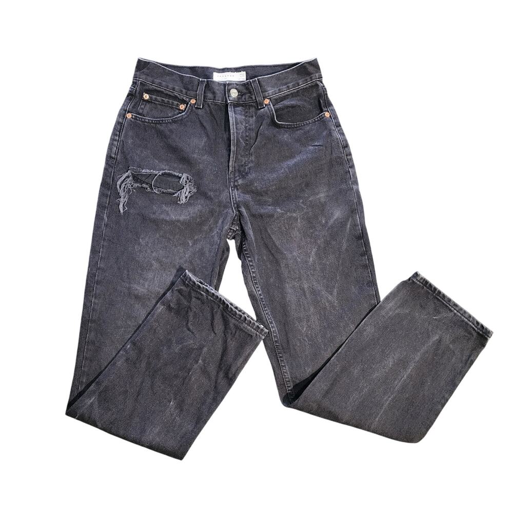 Topshop Distressed Black Denim High Waisted Dad Jeans Size 28 x 30 Grunge Goth